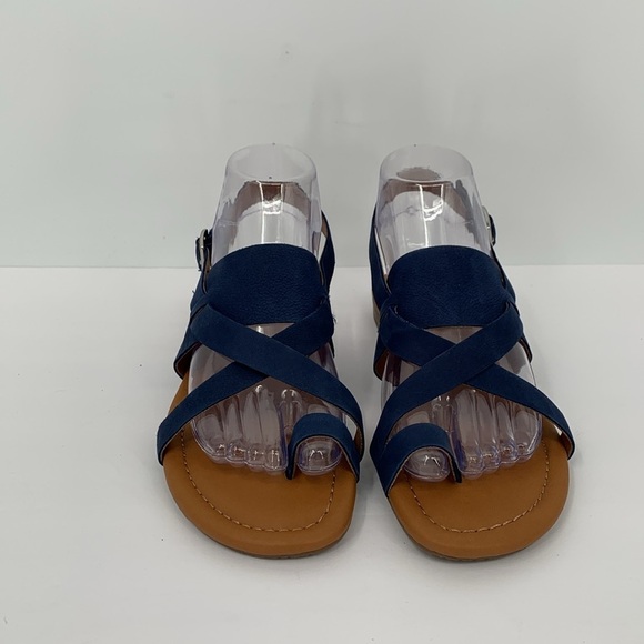 Franco Sarto Gia flat toe ring strappy sandal shoe blue suede leather new 6.5 - Picture 4 of 7